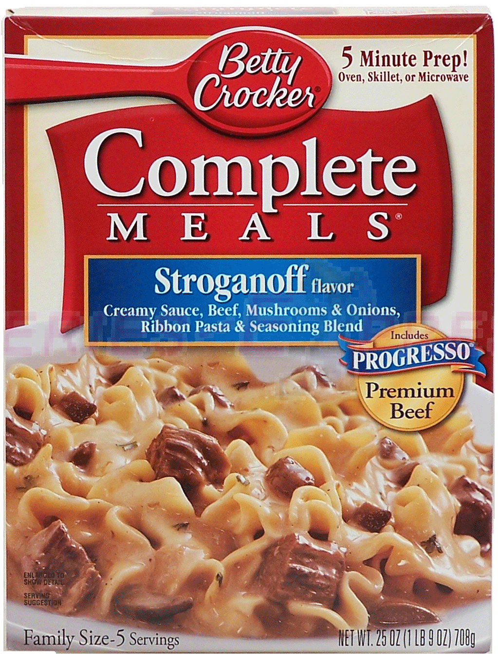 Betty Crocker Complete Meals stroganoff flavor, creamy sauce, beef, mushrooms & onions, ribbon pasta & seasoning blend, 5 serving Full-Size Picture